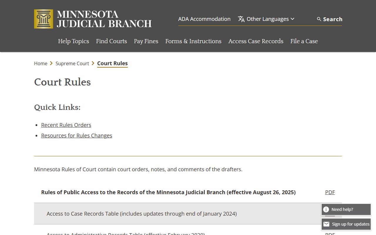 Hennepin County court records Minnesota court rules page