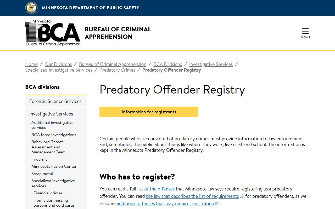 Hennepin County arrest records BCA Predatory Offender Registry