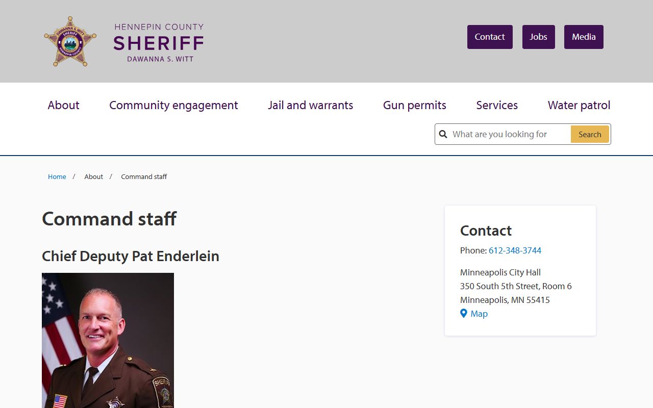 Hennepin County inmate population Sheriff command staff