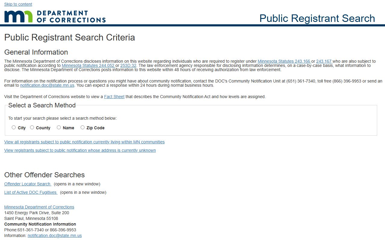 Hennepin County inmate search Minnesota DOC public registrant search
