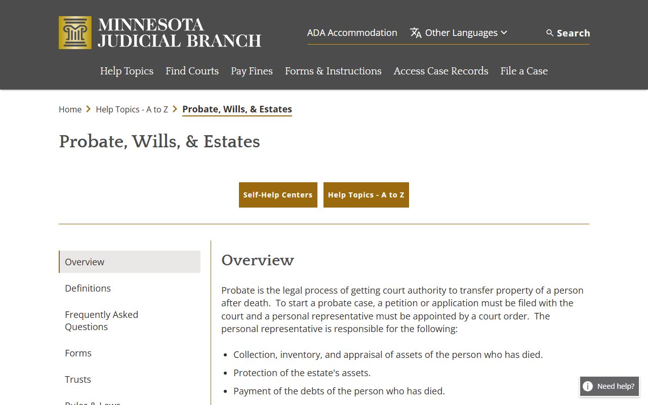 Hennepin County probate records Minnesota probate self help