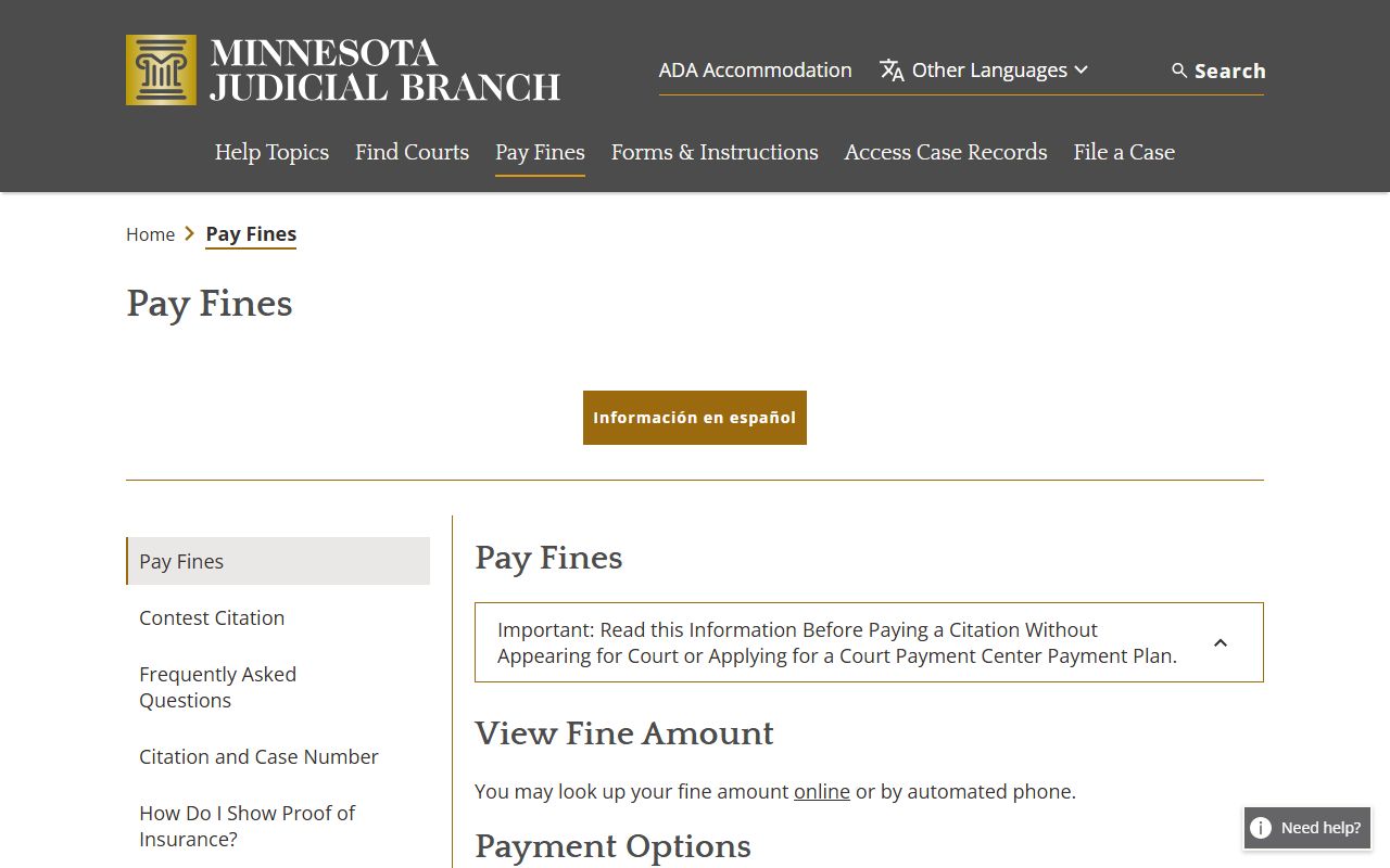 Hennepin County traffic court records pay a fine page